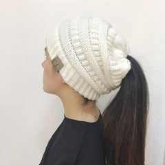 High Bun Ponytail Beanie Hat Chunky Soft Stretch Cable Knit Warm Fuzzy Lined Skull Beanie Acrylic Hats Men And Women