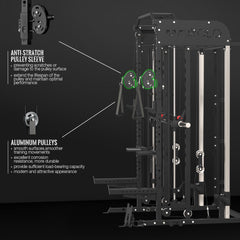 Smith Machine, All-In-One Power Rack Cage with Adjustable Cable Crossover, Vertical Leg Press and Smith Bar with 1500 Lbs Capacity Barbell Combo