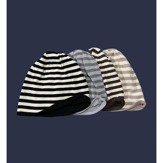 Female Autumn And Winter Warm Black And White Striped Pile Hat