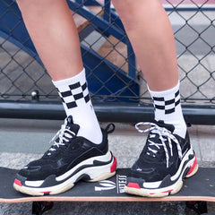 Trendy Pure Cotton Mid-calf Length Socks High-top Skateboard Basketball Socks Fashion Striped Athletic Socks