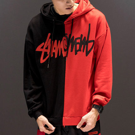 Women Patchwork Casual Men Hoodies Fall Winter Letter Printing Loose Pullover  Street Fashion Hooded Sweatshirts