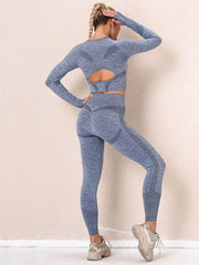 Seamless Women Gym Sets Female Sport Leggings Gym Suits Wear Running Clothes Fitness Sport Workout Suit Long Sleeve Shirts Bra