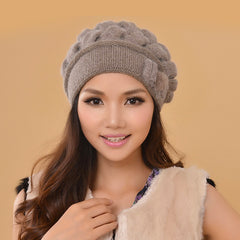 Women's Double Layer Warm Knitted Rabbit Fur Hat With Ear Protectors