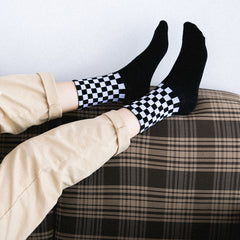 Cotton Men's Socks Black and White Houndstooth Plaid Classic Socks