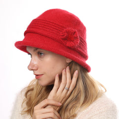 Fashion Knitted Thicken Warm Women Hat Flower Fashion Female