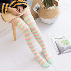 Winter long tube coral fleece ladies over the knee socks