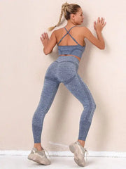 Seamless Women Gym Sets Female Sport Leggings Gym Suits Wear Running Clothes Fitness Sport Workout Suit Long Sleeve Shirts Bra