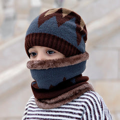 Children's Hats For Autumn And Winter New Boys' Hats And Bibs Set Korean Letters Knitted Hedging Warm Woolen Caps