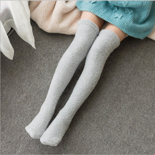 Winter long tube coral fleece ladies over the knee socks