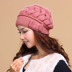 Women's Double Layer Warm Knitted Rabbit Fur Hat With Ear Protectors