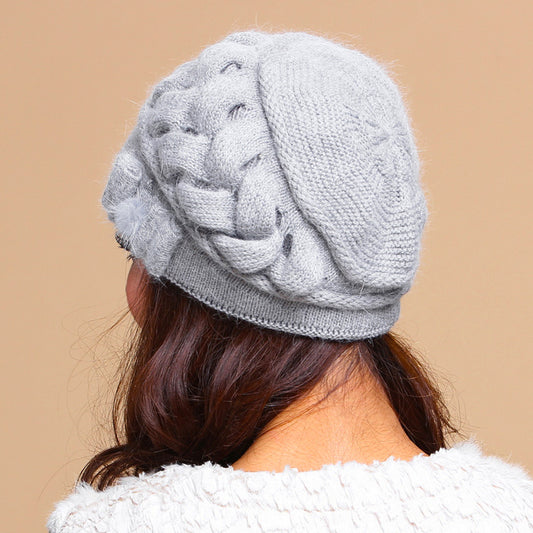 Women's Double Layer Warm Knitted Rabbit Fur Hat With Ear Protectors