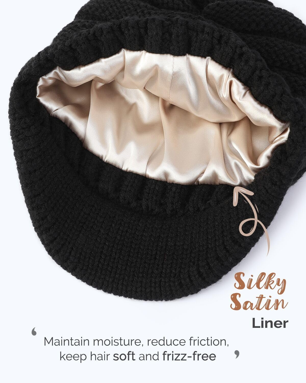 Beanie Hats for Women Men Satin Lined Winter Hats for Women Slouchy Beanies Satin Lined Beanie with Brim Visor