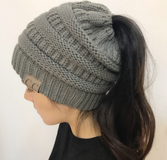 High Bun Ponytail Beanie Hat Chunky Soft Stretch Cable Knit Warm Fuzzy Lined Skull Beanie Acrylic Hats Men And Women