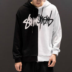 Women Patchwork Casual Men Hoodies Fall Winter Letter Printing Loose Pullover  Street Fashion Hooded Sweatshirts