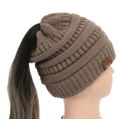 High Bun Ponytail Beanie Hat Chunky Soft Stretch Cable Knit Warm Fuzzy Lined Skull Beanie Acrylic Hats Men And Women