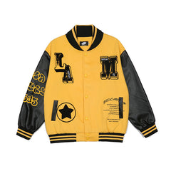 Men's And Women's Baseball Jacket PU Leather Sleeves