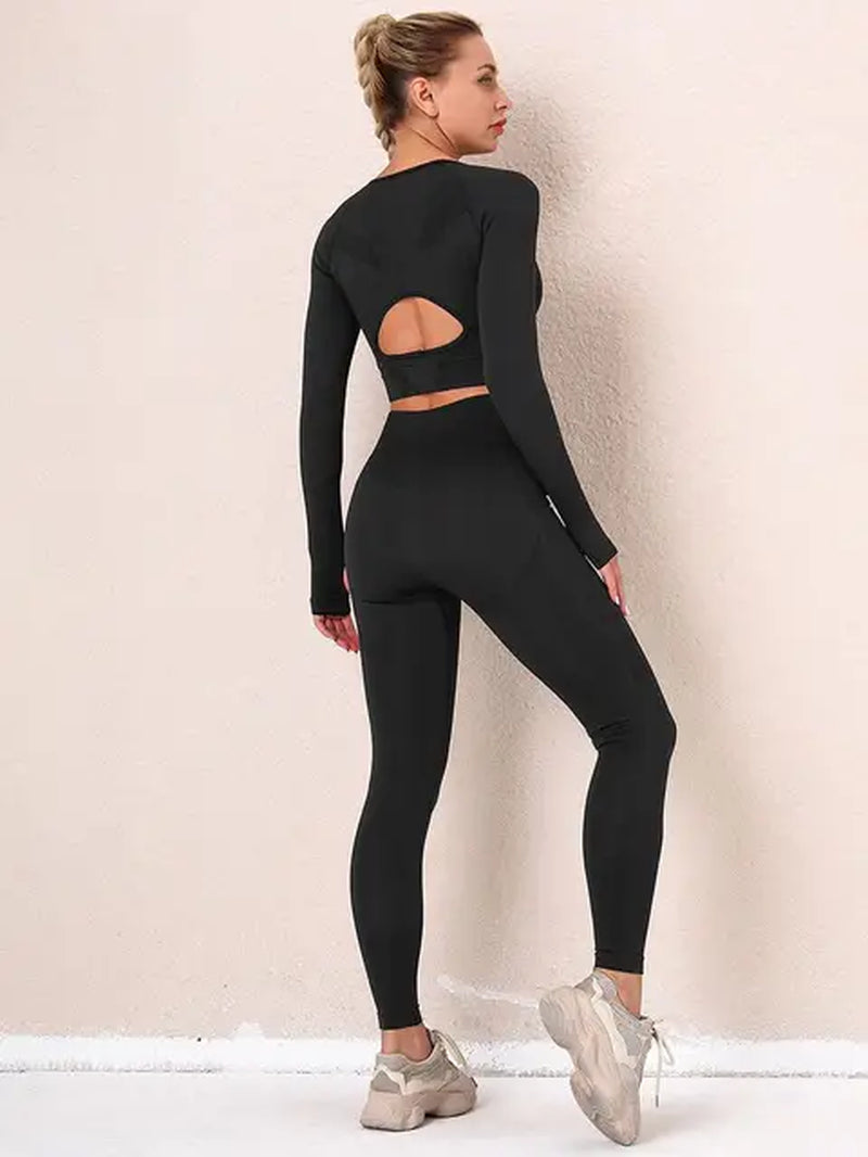 Seamless Women Gym Sets Female Sport Leggings Gym Suits Wear Running Clothes Fitness Sport Workout Suit Long Sleeve Shirts Bra