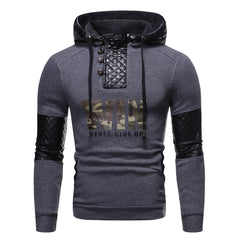 Pullover Leather Patchwork Casual Men Hoodies