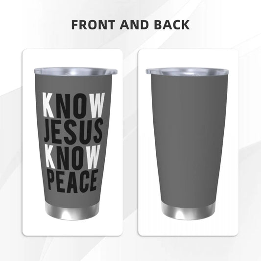 Know Jesus Know Peace Christian Insulated Tumbler with Straws Lid Stainless Steel Thermal Mug Outdoor Portable Car Bottle Cups