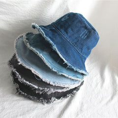 Japanese frayed denim fisherman hat