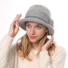 Fashion Knitted Thicken Warm Women Hat Flower Fashion Female