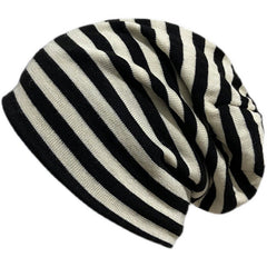 Female Autumn And Winter Warm Black And White Striped Pile Hat