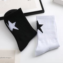 Black And White Five-pointed Star Tube Socks Breathable Sports Socks