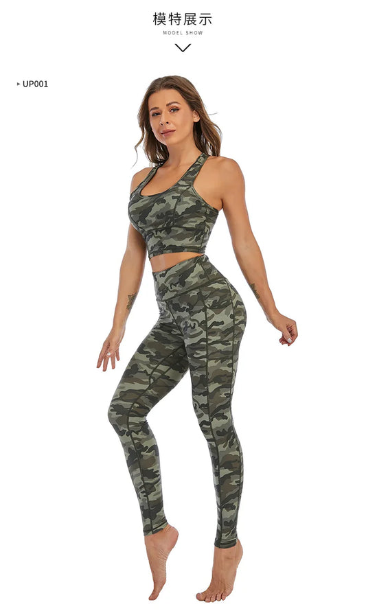 Jjunlim Gym Suits Pluz Size Women Green Camo Yoga Pants Fitness Leggings Pocket Gym Tights Women High Waist Running Pants