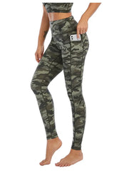 Jjunlim Gym Suits Pluz Size Women Green Camo Yoga Pants Fitness Leggings Pocket Gym Tights Women High Waist Running Pants