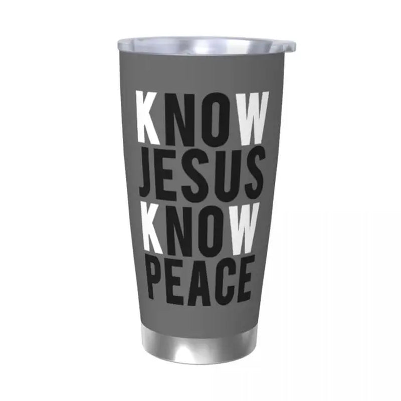 Know Jesus Know Peace Christian Insulated Tumbler with Straws Lid Stainless Steel Thermal Mug Outdoor Portable Car Bottle Cups