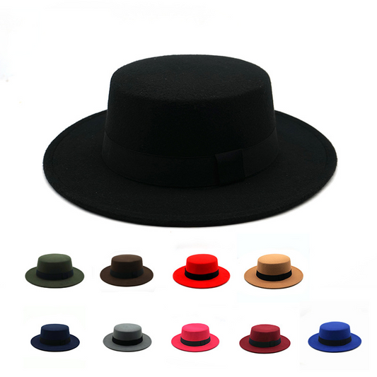 Spring and autumn big flat brim woolen warm hat