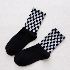 Cotton Men's Socks Black and White Houndstooth Plaid Classic Socks