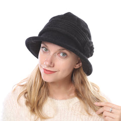 Fashion Knitted Thicken Warm Women Hat Flower Fashion Female