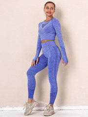 Seamless Women Gym Sets Female Sport Leggings Gym Suits Wear Running Clothes Fitness Sport Workout Suit Long Sleeve Shirts Bra