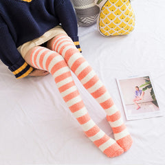 Winter long tube coral fleece ladies over the knee socks