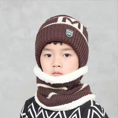 Children's Hats For Autumn And Winter New Boys' Hats And Bibs Set Korean Letters Knitted Hedging Warm Woolen Caps