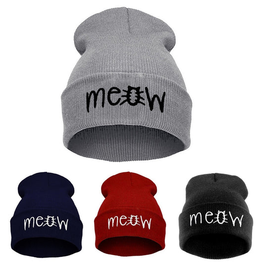 Autumn MEOW  Men Women Casual Hip Hop Hats Knitted Wool Skullies Beanies Hat Warm Winter Hat For Women Beanie Winter Caps