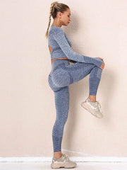Seamless Women Gym Sets Female Sport Leggings Gym Suits Wear Running Clothes Fitness Sport Workout Suit Long Sleeve Shirts Bra