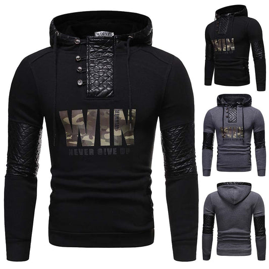 Pullover Leather Patchwork Casual Men Hoodies