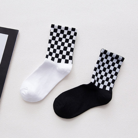 Cotton Men's Socks Black and White Houndstooth Plaid Classic Socks