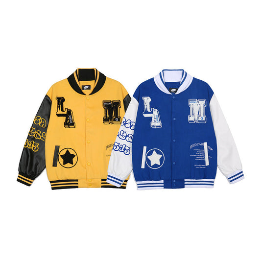 Men's And Women's Baseball Jacket PU Leather Sleeves