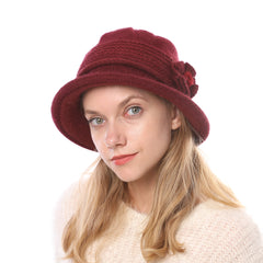 Fashion Knitted Thicken Warm Women Hat Flower Fashion Female