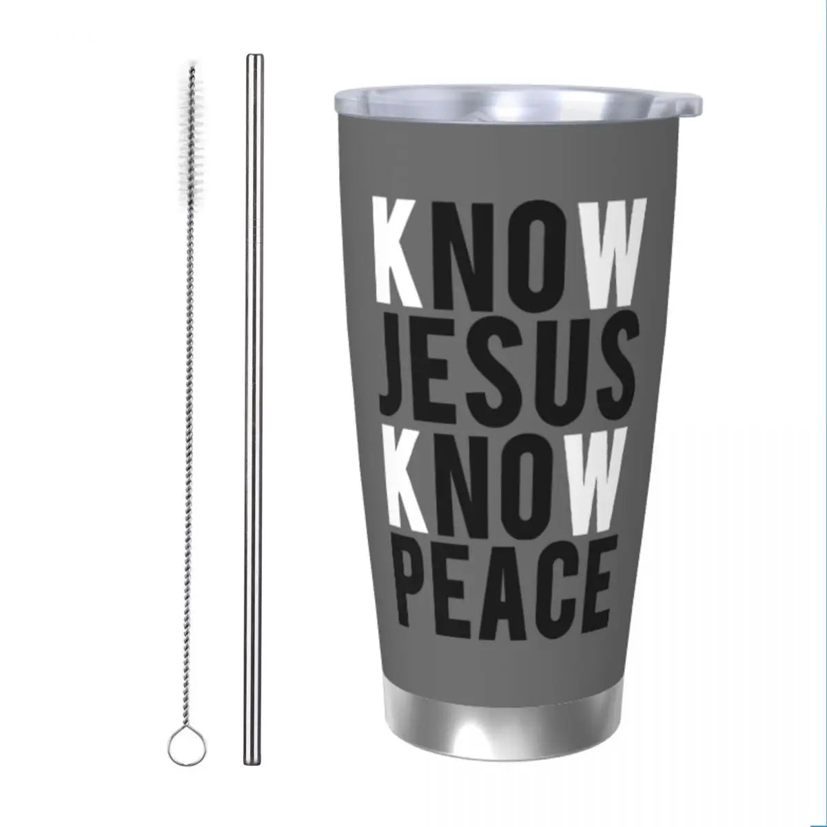 Know Jesus Know Peace Christian Insulated Tumbler with Straws Lid Stainless Steel Thermal Mug Outdoor Portable Car Bottle Cups