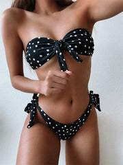 Black Dot Print Off Shoulder Bikini