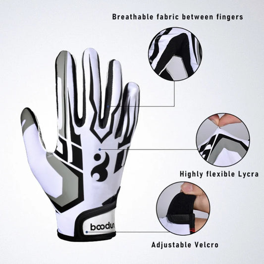 Rugby Gloves Men Women Breathable Anti-slip Full Finger Silicone Baseball American Football Gloves Adjustable Wristband Gloves