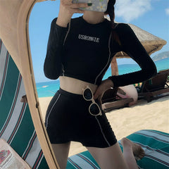 Swimsuit Female 2024 New Arrival Best Selling Conservative Fat Hiding Slim Looking Hot Spring Black Long Sleeves Separates Fancy Ins Style