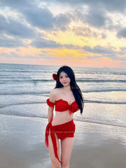 Summer Influencer Picks Show White and Red Bikini Sexy Sexy Pure Want Vacation Skirt Separates Swimsuit for Women