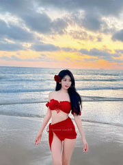 Summer Influencer Picks Show White and Red Bikini Sexy Sexy Pure Want Vacation Skirt Separates Swimsuit for Women