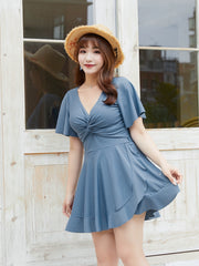 South Korea Conservative Swimwear Women's Dress Style 100.00kg Plus Size Ladies Covering Belly Thin Boxers Hot Spring Swimsuit