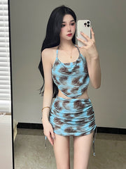 ◆ Dudu ◆ New Arrival Separates Blue Maillard Style Holiday White Swimsuit Hot Spring Cover Belly Thin Small Chest